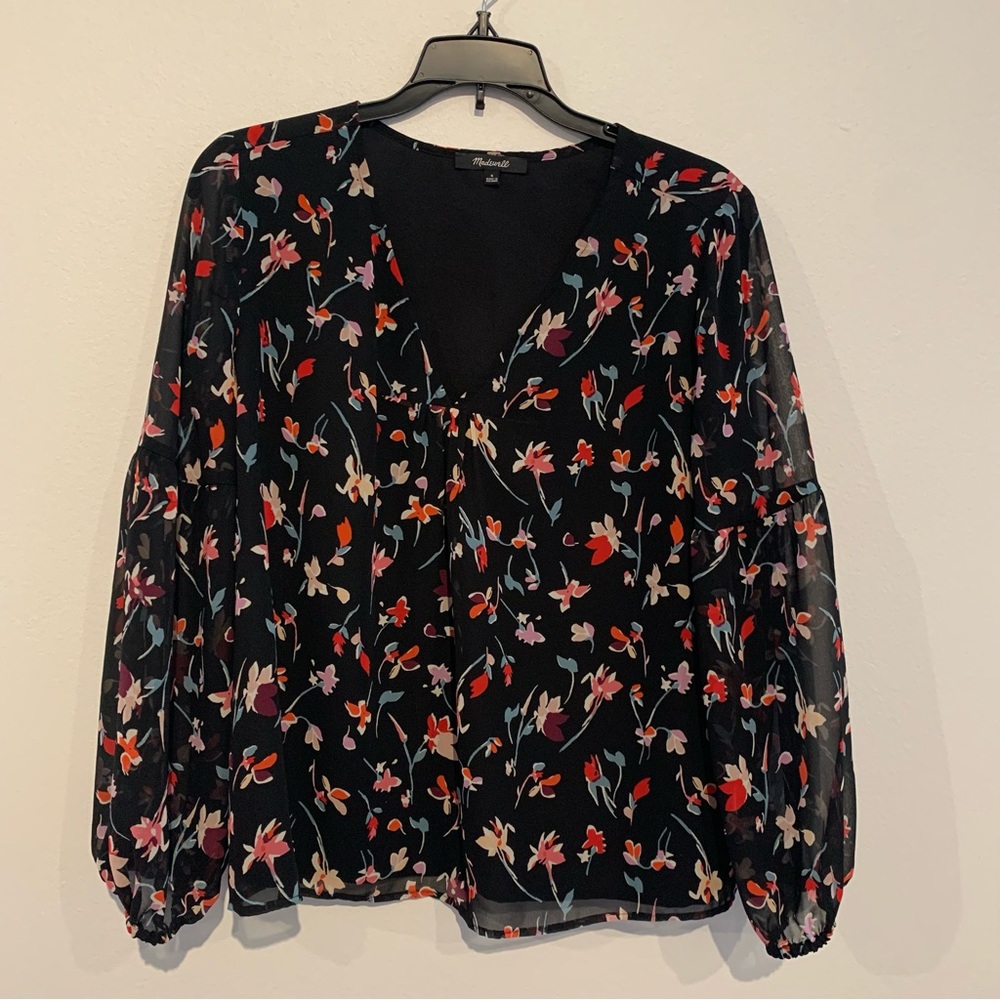 madewell black floral blouse